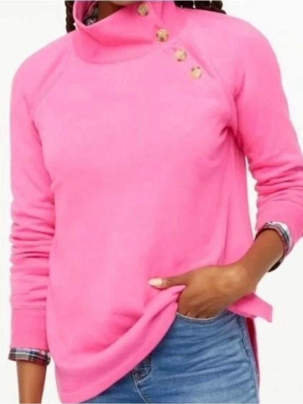 J. Crew Pink Asymmetric Button Turtleneck Sweater